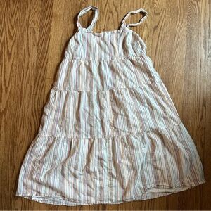 Madewell Button-Back Tiered Dress in Textural Rainbow Stripe Size 10